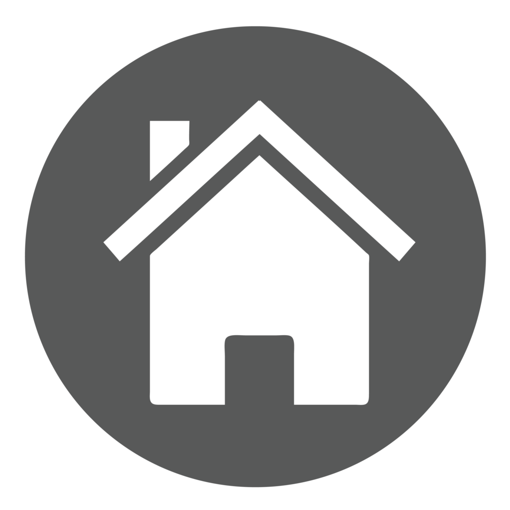 A dark grey circle featuring a white house icon.