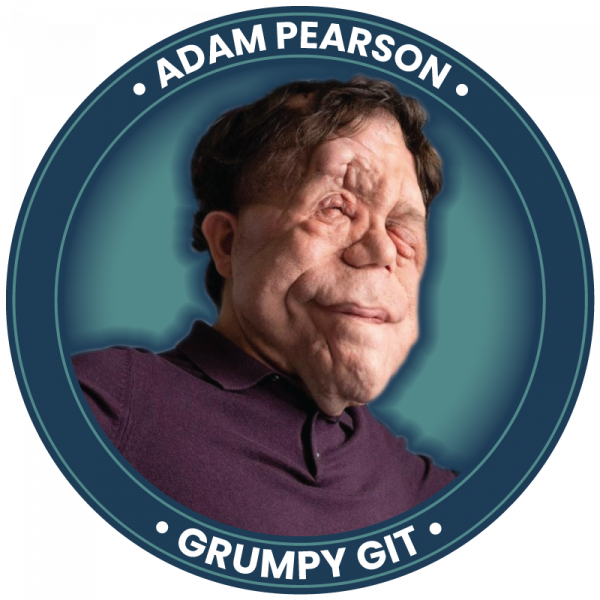 Circular Headshot of Adam Pearson, Grumpy Gits host.
