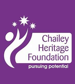 purple image of a person putting there hand in the air, with three stars at the top. next to it logo saying chailey heritage foundation