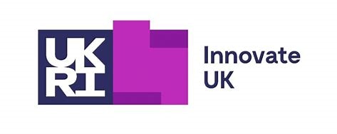 dark blue sqaure with purple squares beside with saying innovate uk
