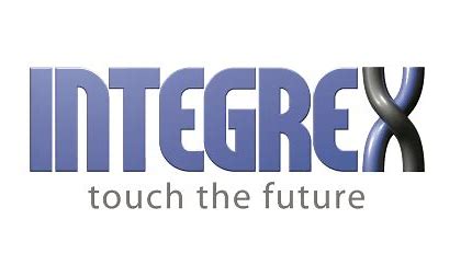 integrex logo in purple with a silver x and slogan saying touch the future