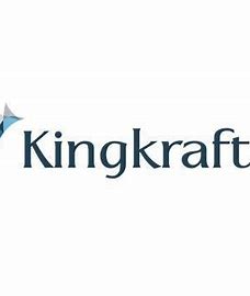 light blue triangles in top left hand corner of logo, writing saying kingkraft
