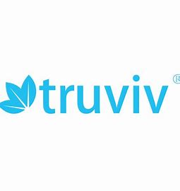light blue symbol of a leaf next to the title truviv